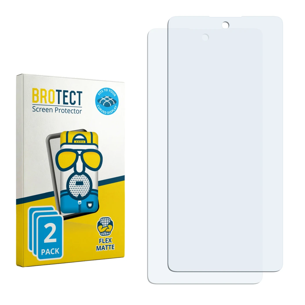 Face avant d’un emballage produit avec le logo de la marque BROTECT. À côté se trouve la protection d’écran correspondante.