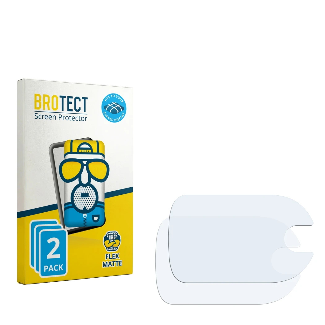 Face avant d’un emballage produit avec le logo de la marque BROTECT. À côté se trouve la protection d’écran correspondante.