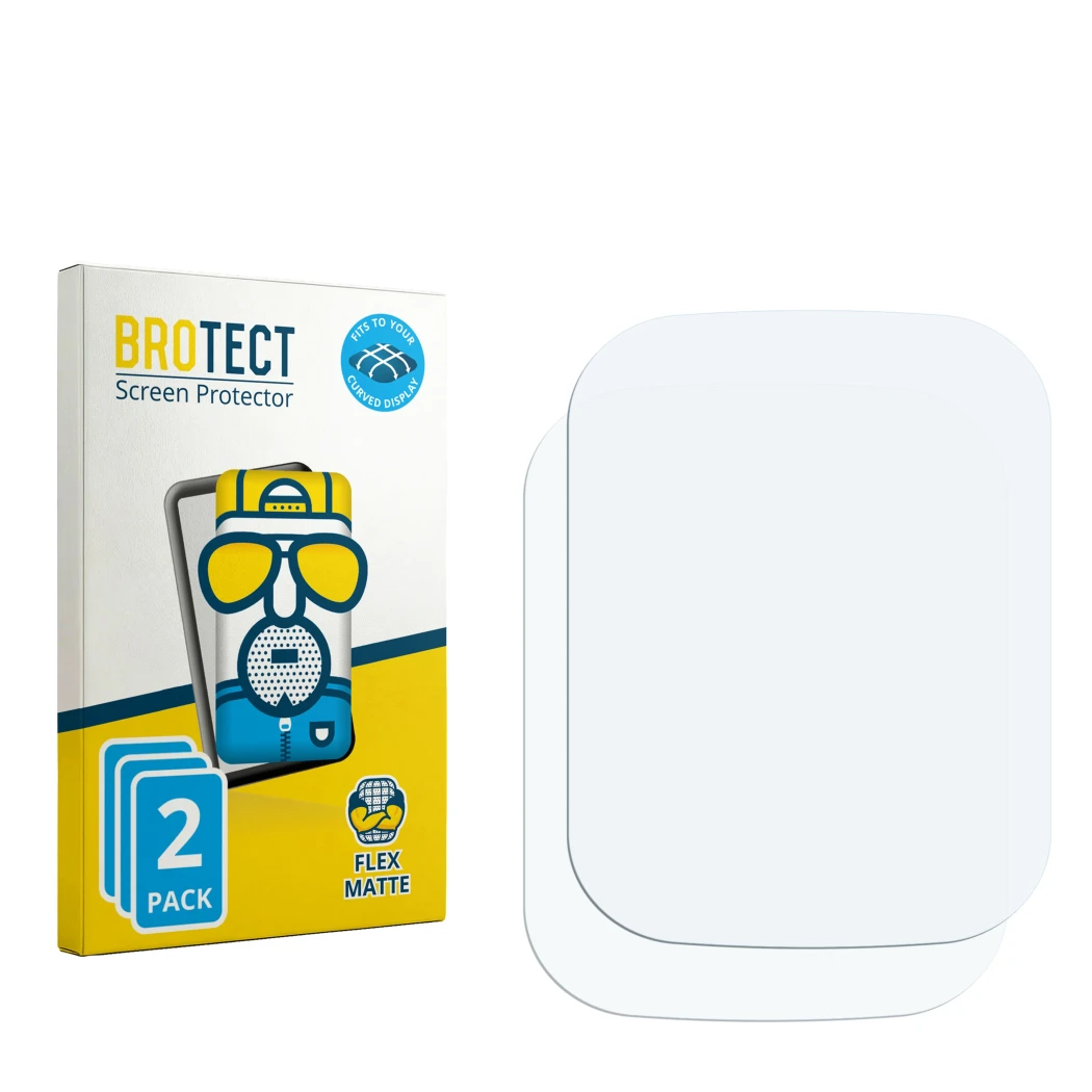 Face avant d’un emballage produit avec le logo de la marque BROTECT. À côté se trouve la protection d’écran correspondante.