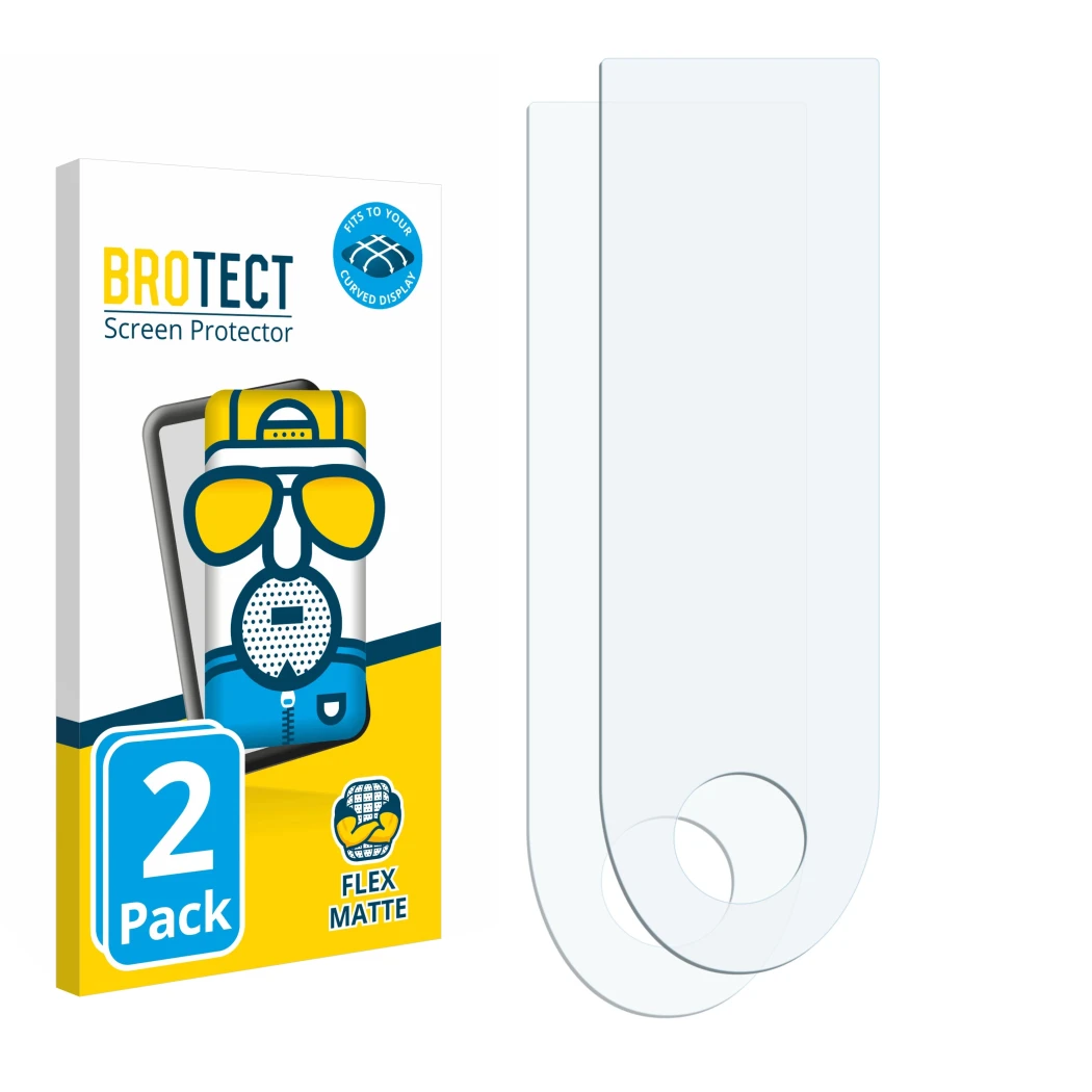 Face avant d’un emballage produit avec le logo de la marque BROTECT. À côté se trouve la protection d’écran correspondante.