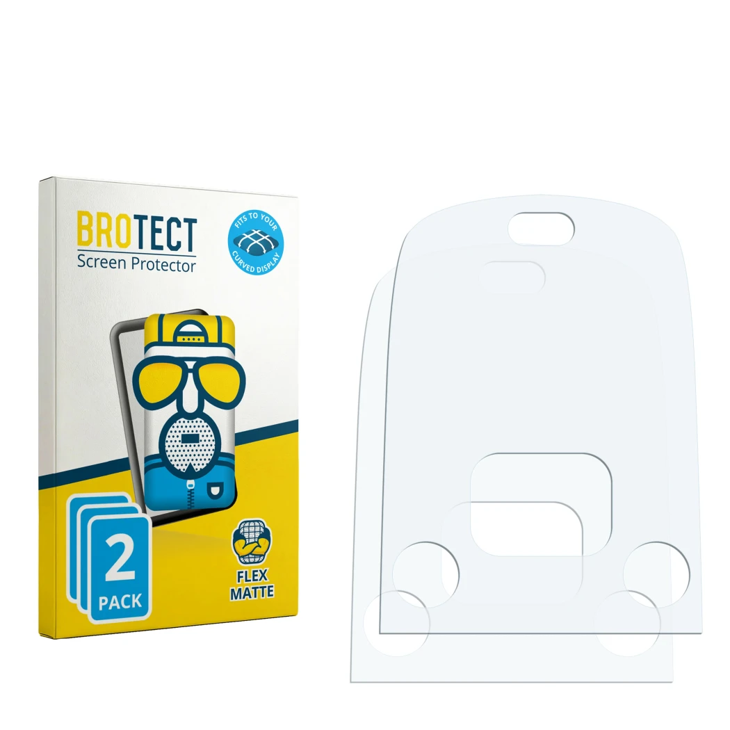 Face avant d’un emballage produit avec le logo de la marque BROTECT. À côté se trouve la protection d’écran correspondante.