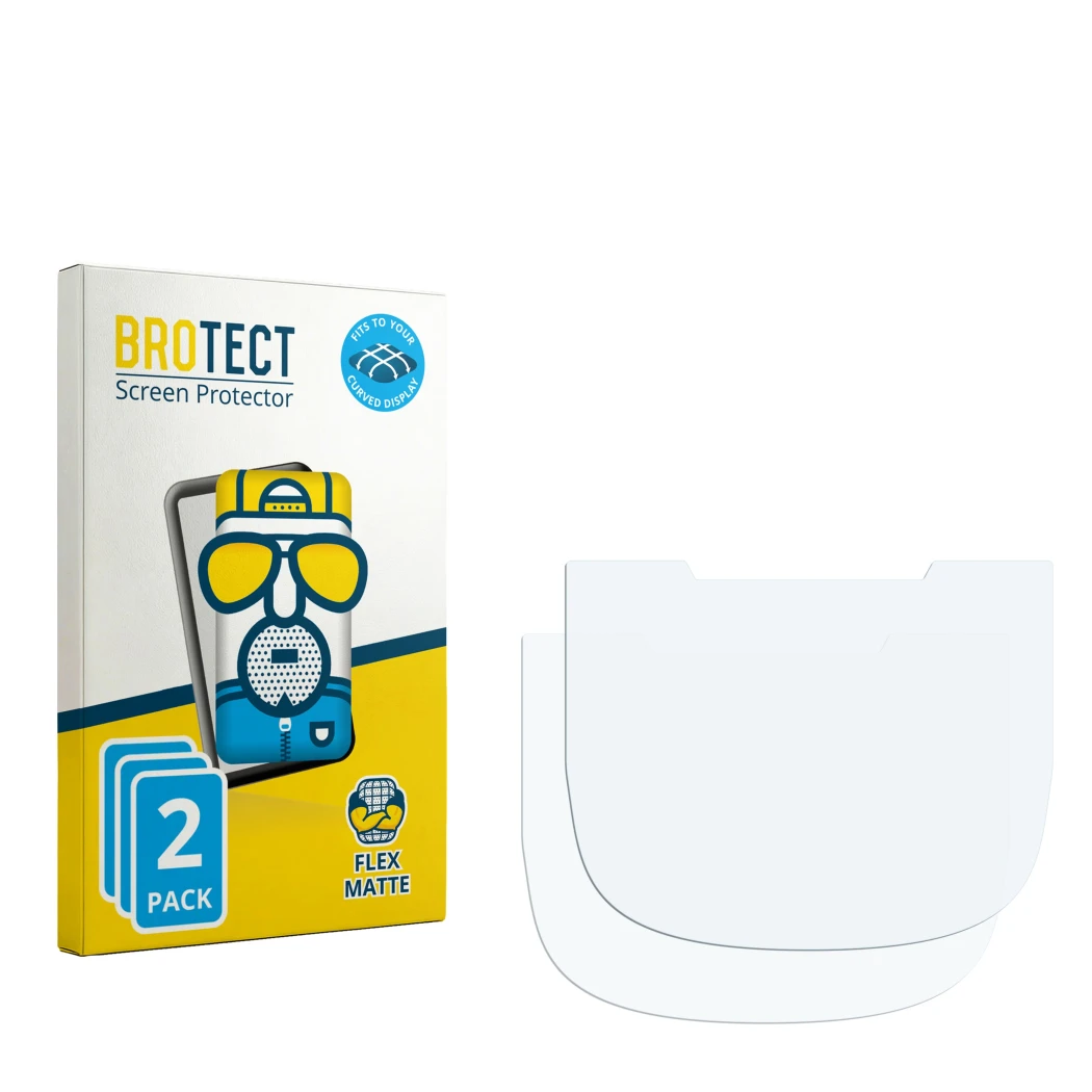 Face avant d’un emballage produit avec le logo de la marque BROTECT. À côté se trouve la protection d’écran correspondante.