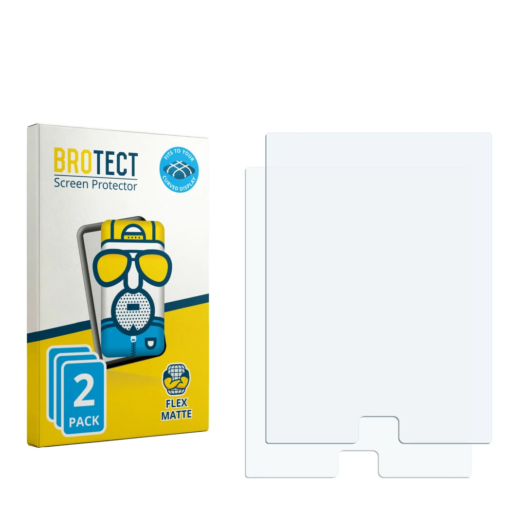 Face avant d’un emballage produit avec le logo de la marque BROTECT. À côté se trouve la protection d’écran correspondante.