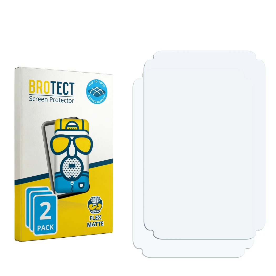 Face avant d’un emballage produit avec le logo de la marque BROTECT. À côté se trouve la protection d’écran correspondante.