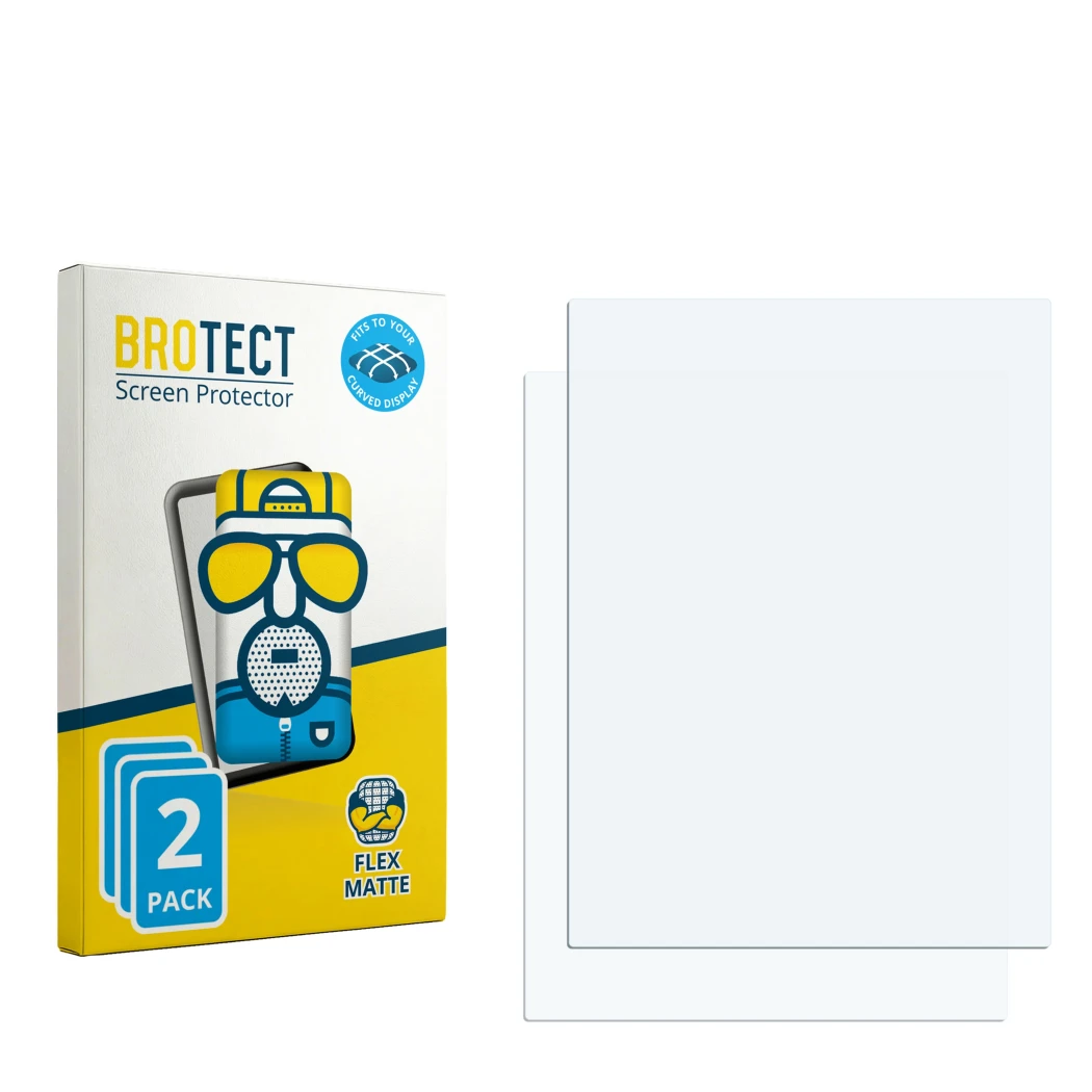 Face avant d’un emballage produit avec le logo de la marque BROTECT. À côté se trouve la protection d’écran correspondante.