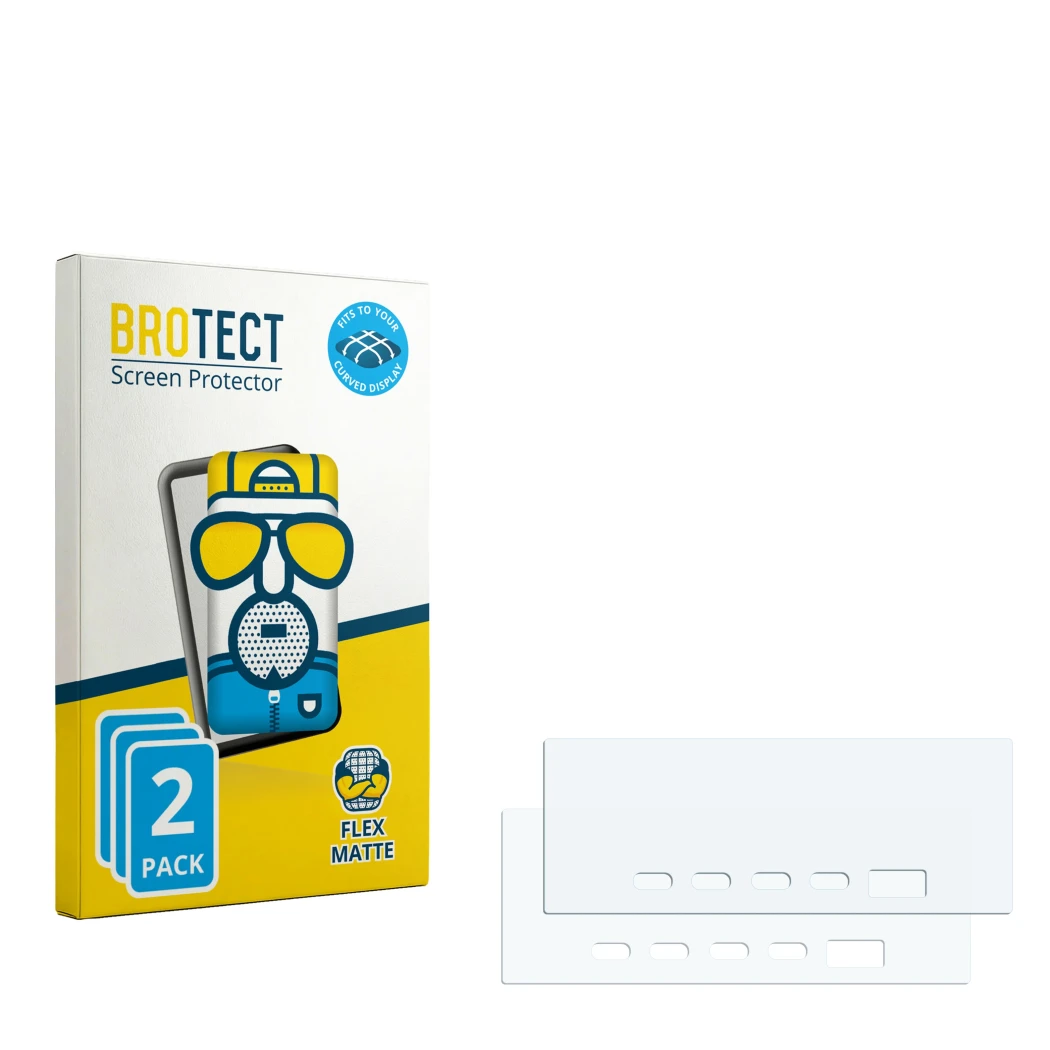 Face avant d’un emballage produit avec le logo de la marque BROTECT. À côté se trouve la protection d’écran correspondante.