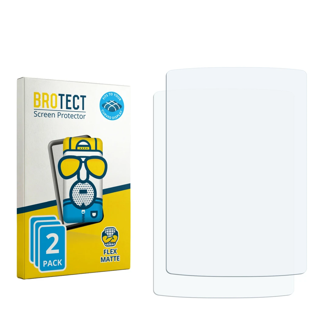 Face avant d’un emballage produit avec le logo de la marque BROTECT. À côté se trouve la protection d’écran correspondante.