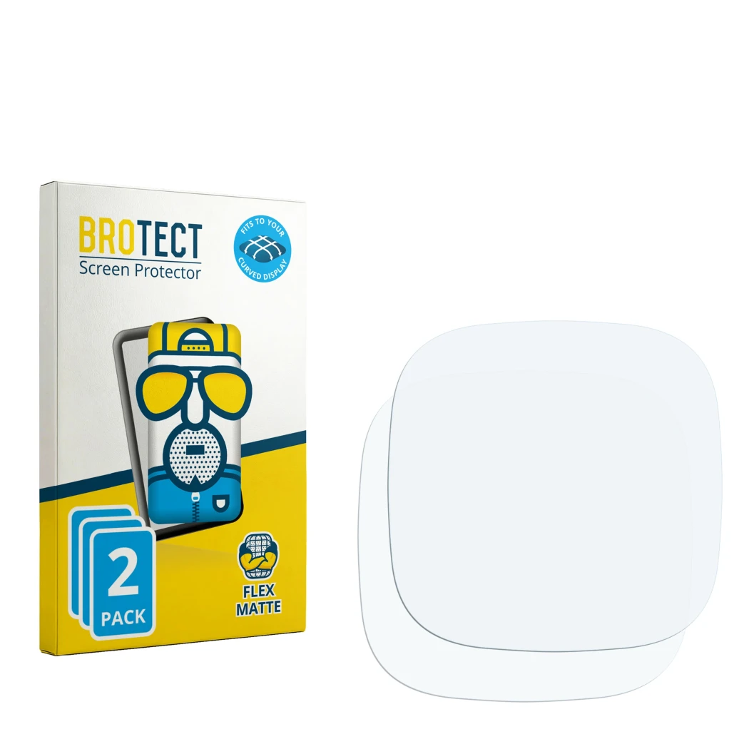 Face avant d’un emballage produit avec le logo de la marque BROTECT. À côté se trouve la protection d’écran correspondante.