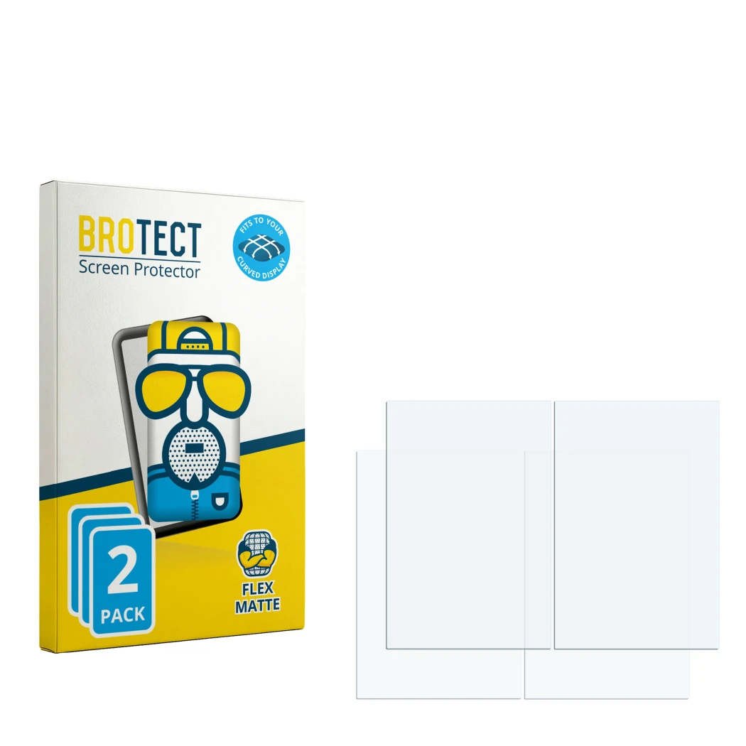 Face avant d’un emballage produit avec le logo de la marque BROTECT. À côté se trouve la protection d’écran correspondante.