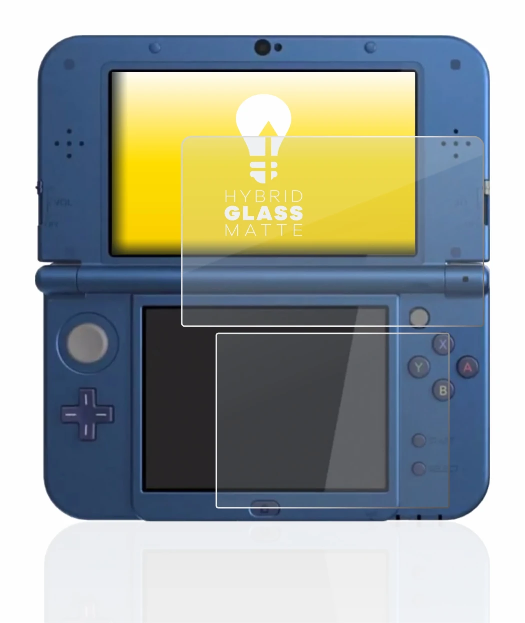 Image de l'appareil Nintendo New 3DS XL avec une grande variété de protections d'écran.