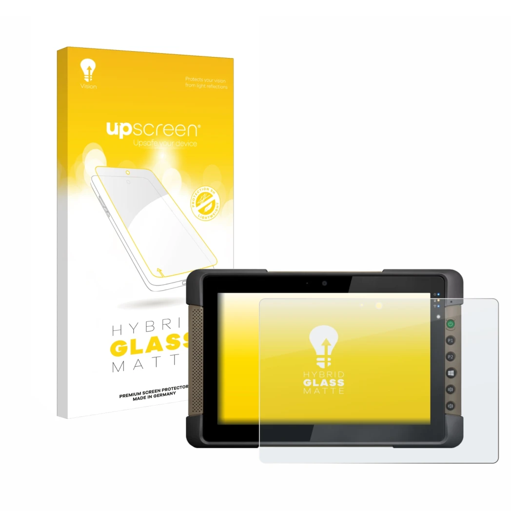 Face avant d’un emballage produit avec le logo de la marque upscreen. À côté, l’appareil Getac T800 est représenté avec la pro