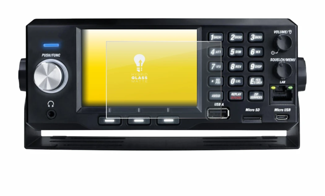 Image de l'appareil Uniden SDS200E avec une grande variété de protections d'écran.