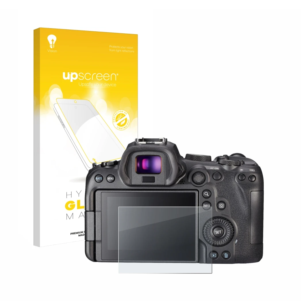 Face avant d’un emballage produit avec le logo de la marque upscreen. À côté, l’appareil Sony A7S III est représenté avec la p