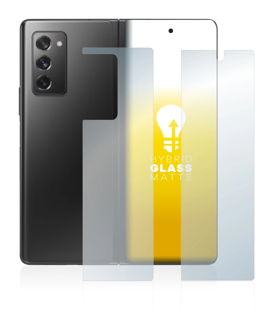 Image de l'appareil Samsung Galaxy Z Fold 2 5G (Avant+Arrière) avec une grande variété de protections d'écran.