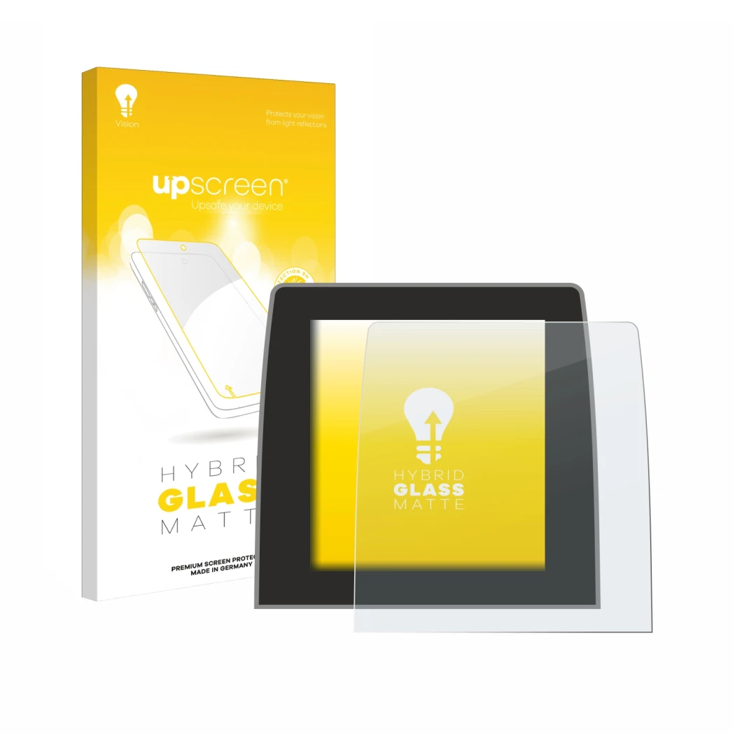 Face avant d’un emballage produit avec le logo de la marque upscreen. À côté, l’appareil Renault Captur 2 2020 Easy Link 9.3