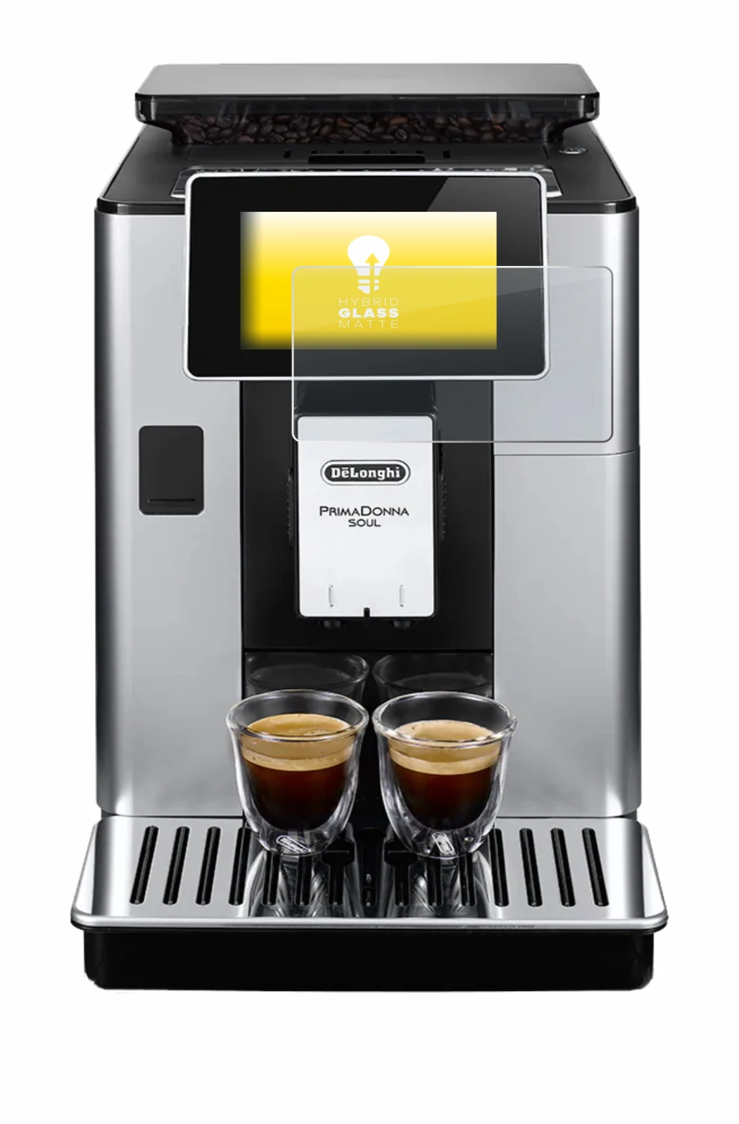 Image de l'appareil DeLonghi PrimaDonna Soul ECAM610.74.MB avec une grande variété de protections d'écran.