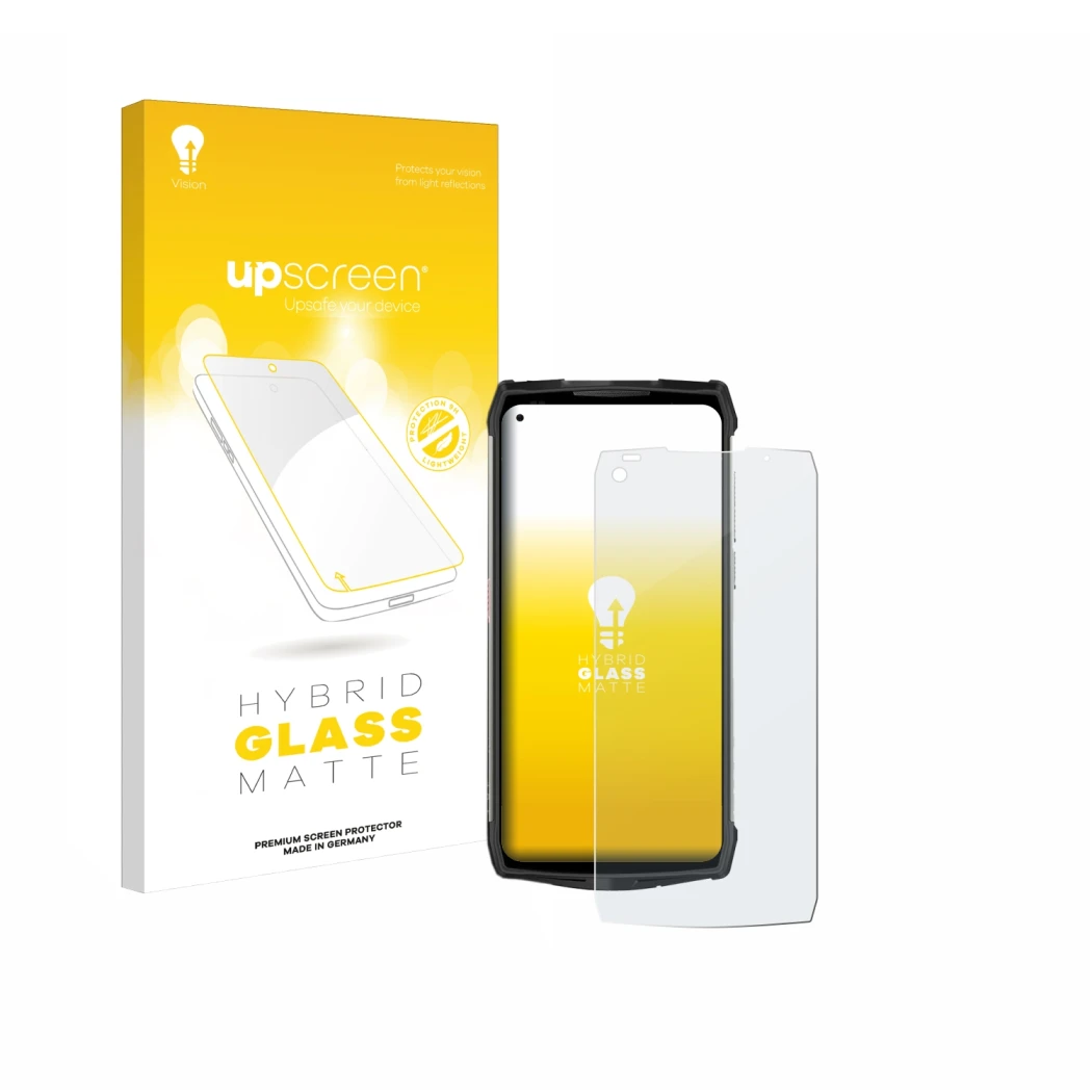 Face avant d’un emballage produit avec le logo de la marque upscreen. À côté, l’appareil Ulefone Power Armor 13 est représenté