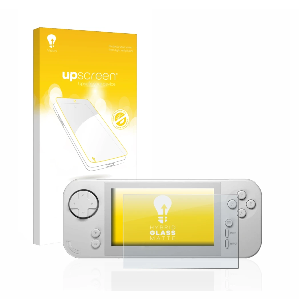 Face avant d’un emballage produit avec le logo de la marque upscreen. À côté, l’appareil Evercade EXP est représenté avec la p