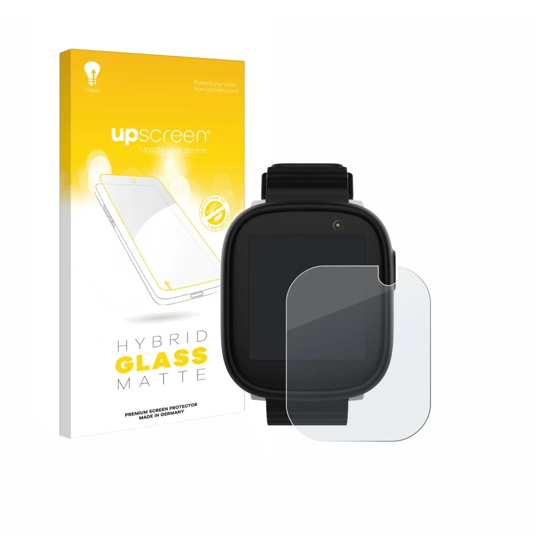 Face avant d’un emballage produit avec le logo de la marque upscreen. À côté, l’appareil Xplora X6 Play 2022 (1ère génération)