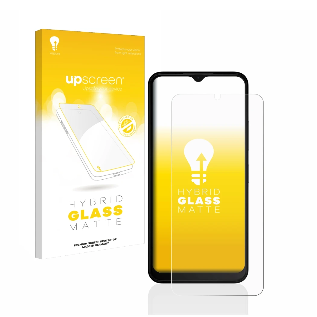 Face avant d’un emballage produit avec le logo de la marque upscreen. À côté, l’appareil Nokia C22 est représenté avec la prot