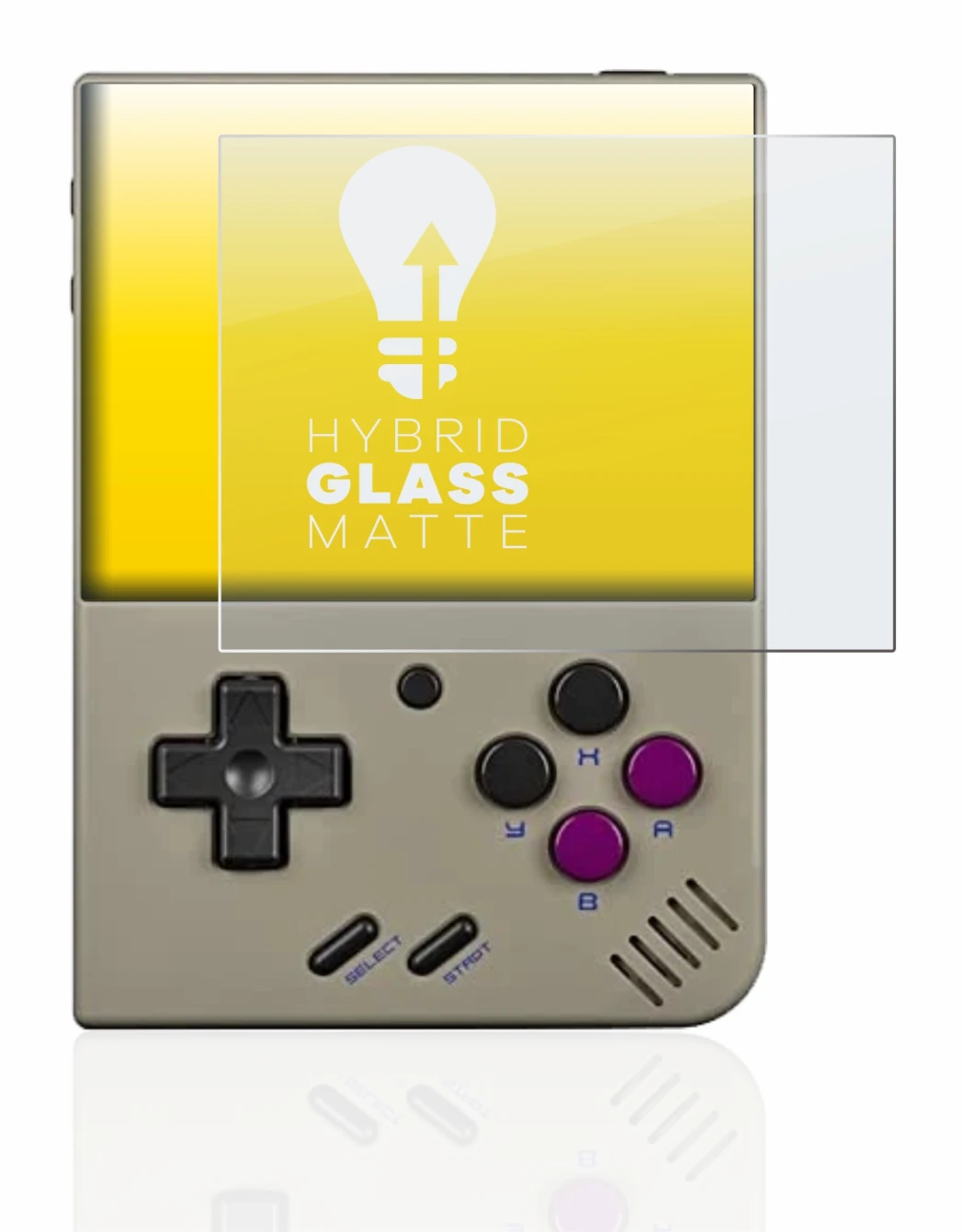 Image de l'appareil Miyoo Mini Plus avec une grande variété de protections d'écran.