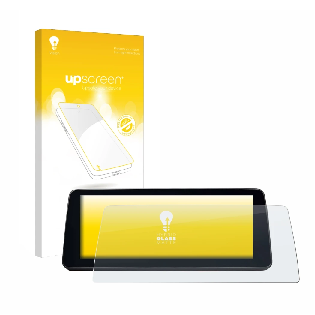 Face avant d’un emballage produit avec le logo de la marque upscreen. À côté, l’appareil BMW 5 G30/G31 2017-2019 est représent