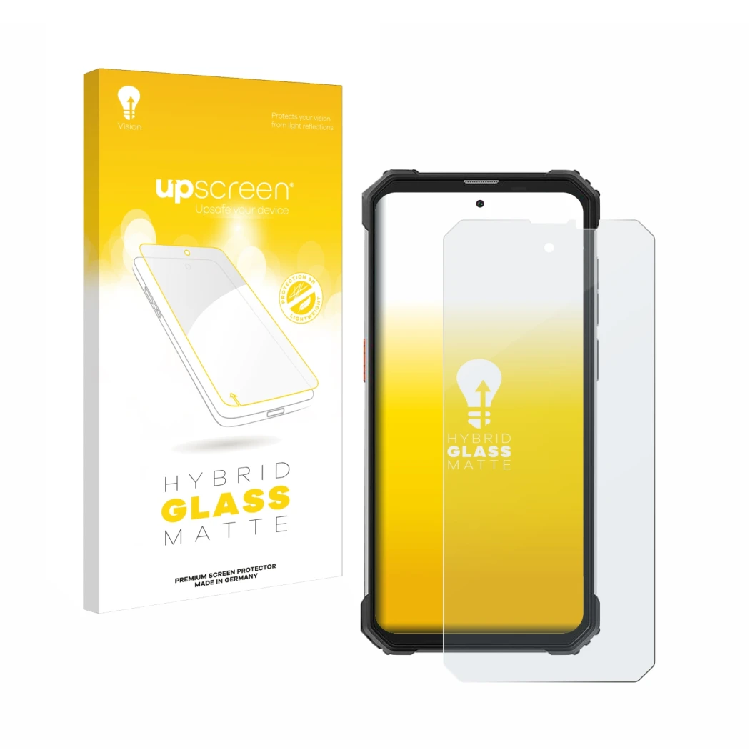 Face avant d’un emballage produit avec le logo de la marque upscreen. À côté, l’appareil Blackview BV8900 est représenté avec 