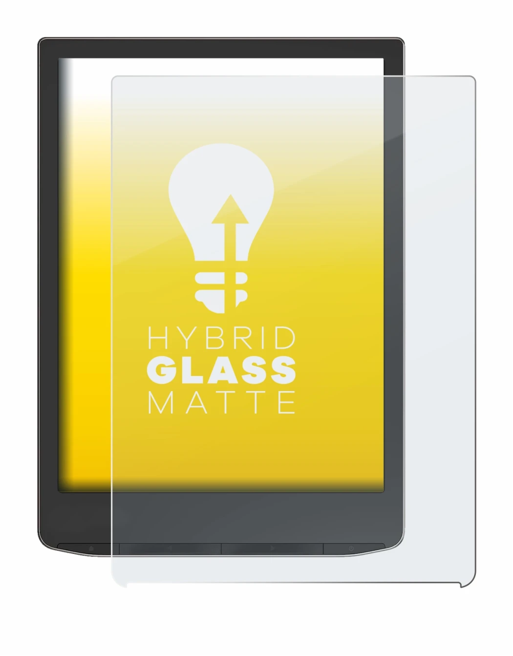 Image de l'appareil PocketBook InkPad 4 avec une grande variété de protections d'écran.