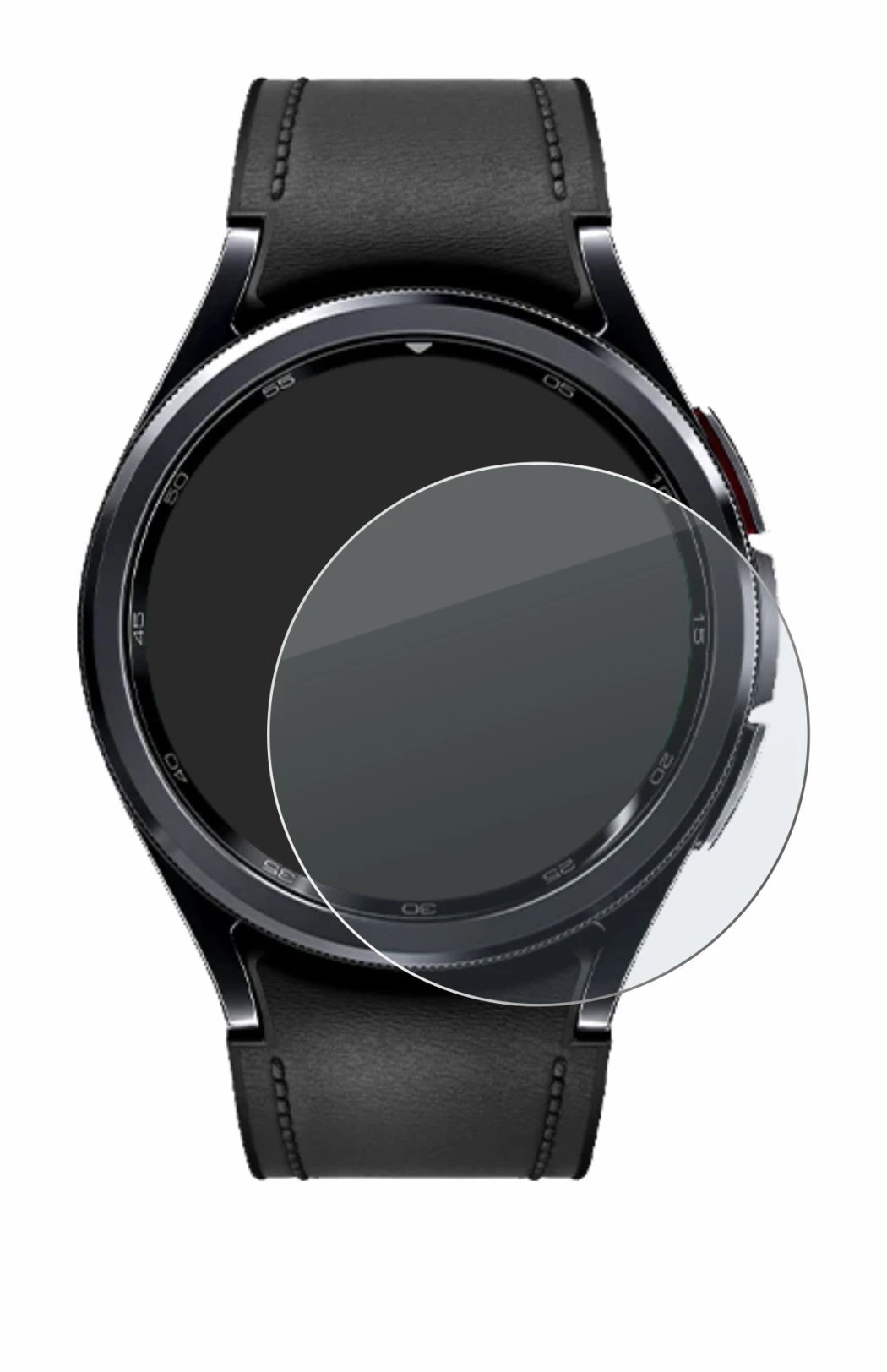 Image de l'appareil Samsung Galaxy Watch 6 Classic (43 mm) avec une grande variété de protections d'écran.