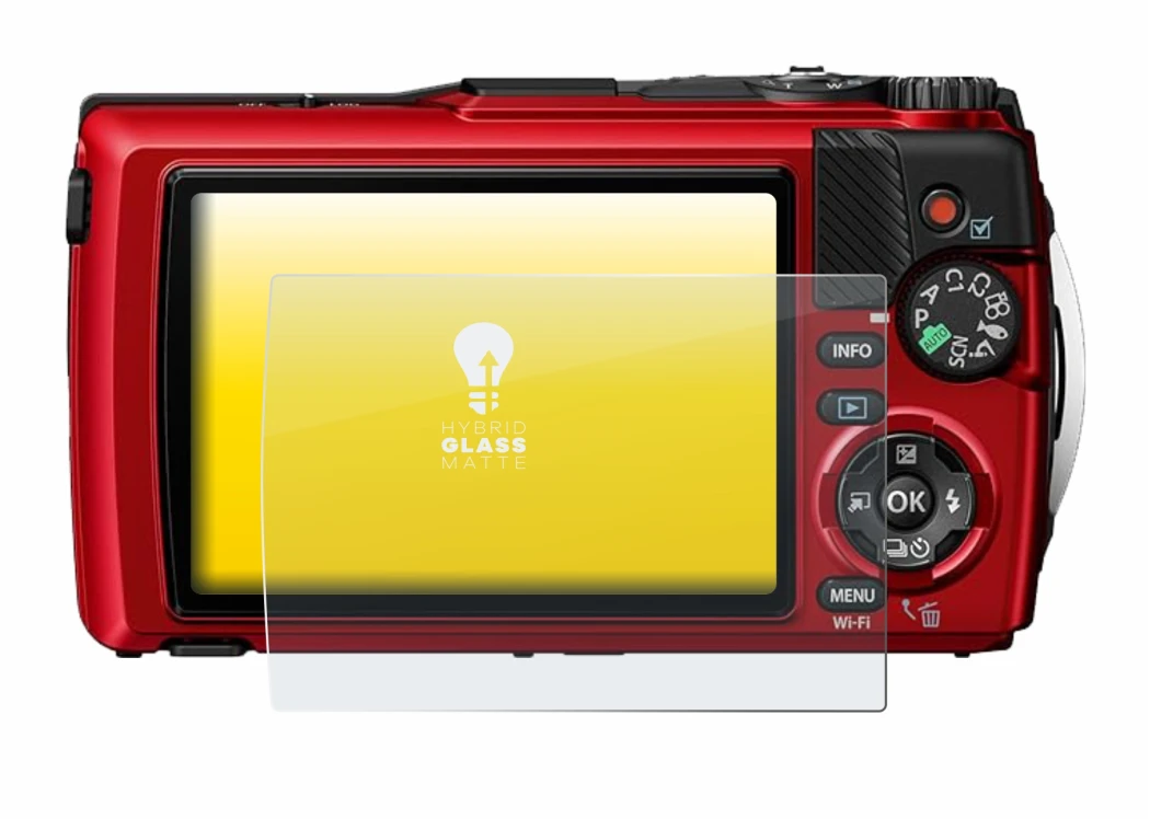 Image de l'appareil Olympus OM System Tough TG-7 avec une grande variété de protections d'écran.