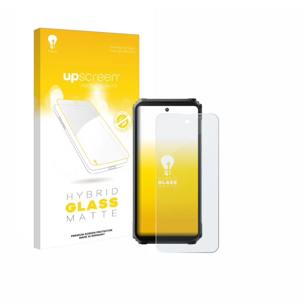 Face avant d’un emballage produit avec le logo de la marque upscreen. À côté, l’appareil Blackview BL8000 5G est représenté av