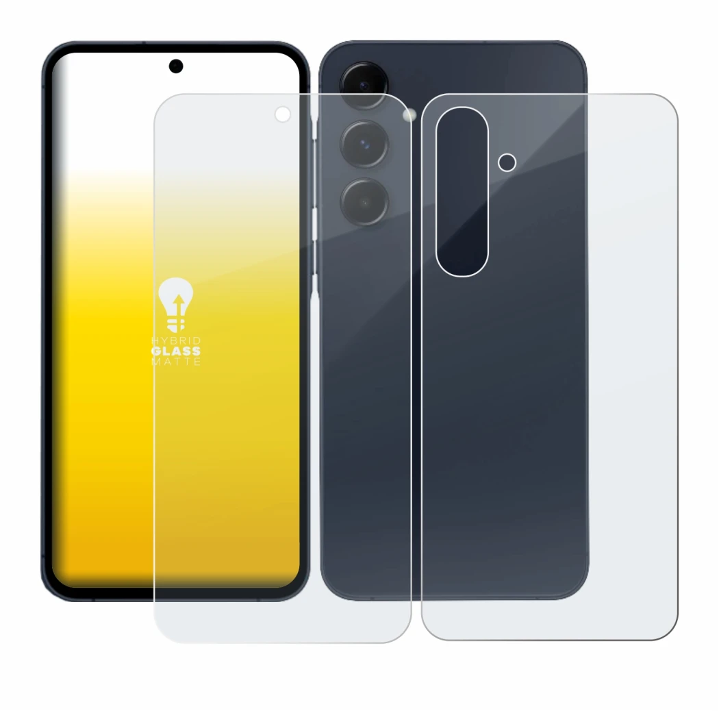 Image de l'appareil Samsung Galaxy A55 5G (Avant+Arrière) avec une grande variété de protections d'écran.