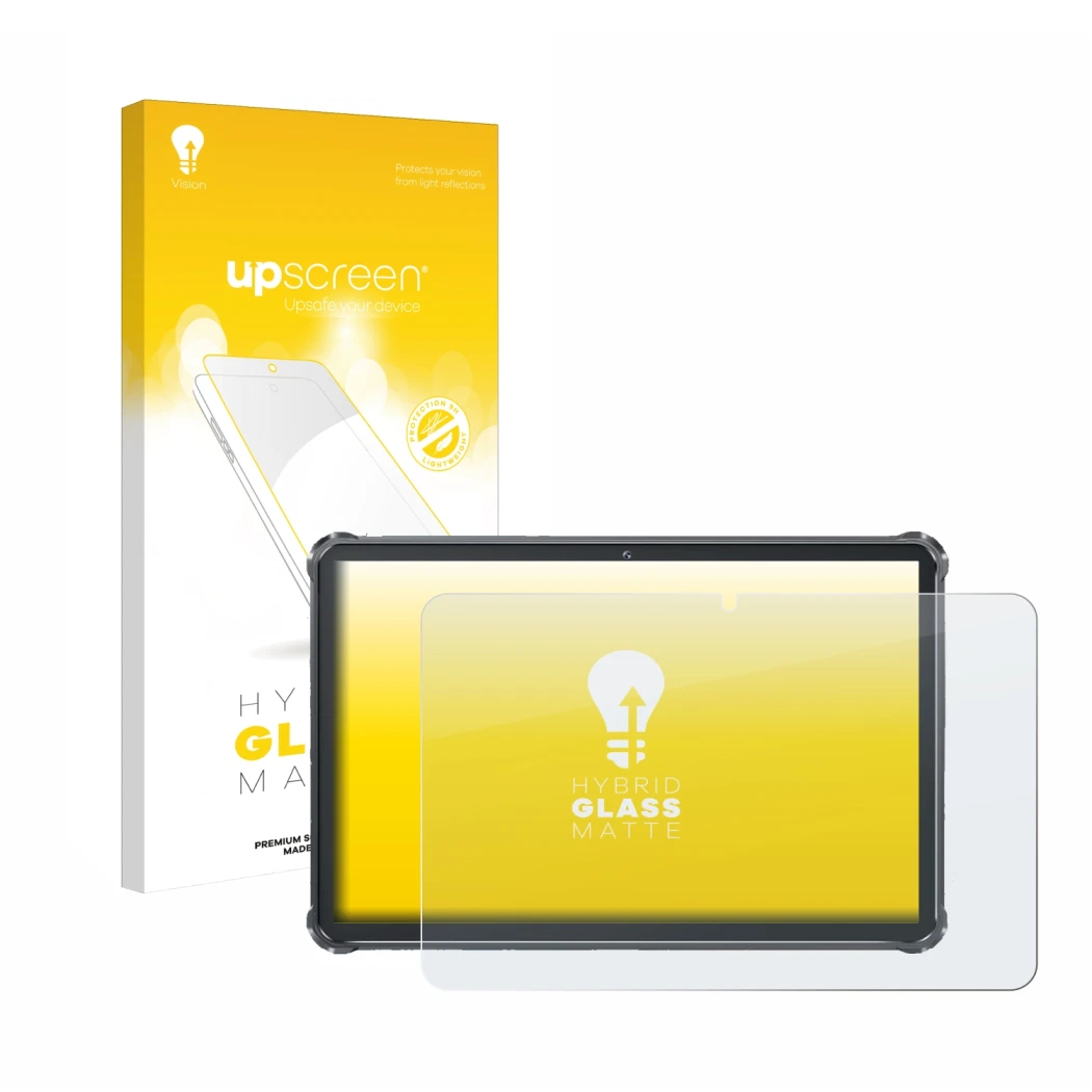 Face avant d’un emballage produit avec le logo de la marque upscreen. À côté, l’appareil Oukitel RT8 est représenté avec la pr