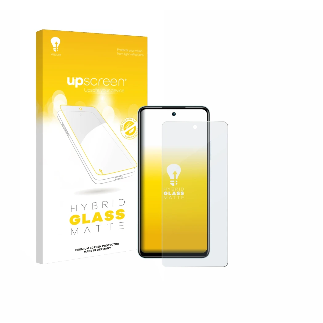 Face avant d’un emballage produit avec le logo de la marque upscreen. À côté, l’appareil Itel S24 est représenté avec la prote