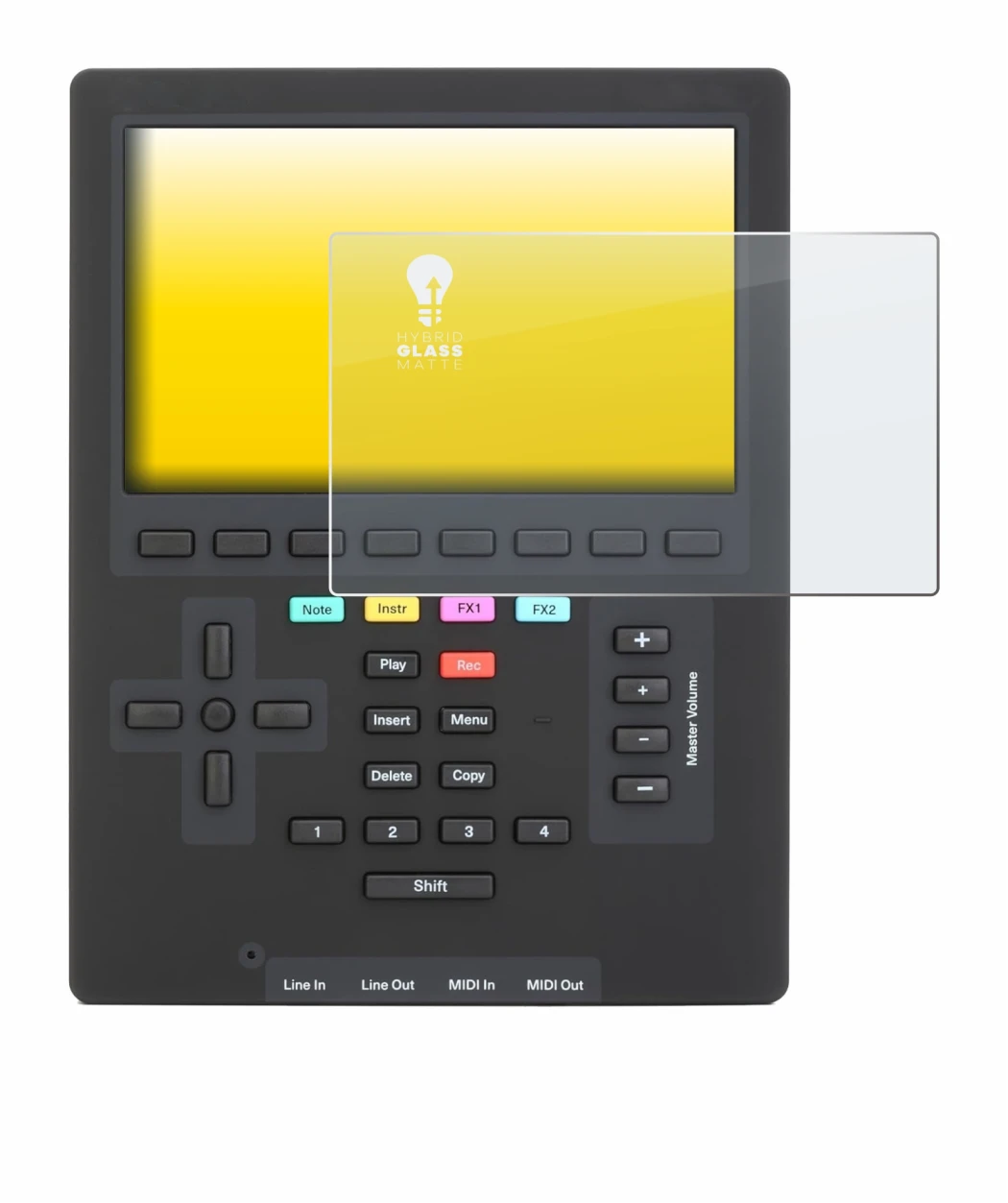 Image de l'appareil Polyend Tracker Mini avec une grande variété de protections d'écran.