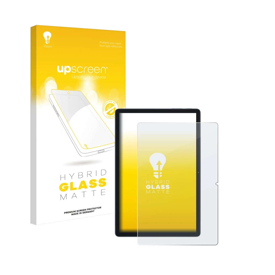 Face avant d’un emballage produit avec le logo de la marque upscreen. À côté, l’appareil Blackview Tab 80 est représenté avec 