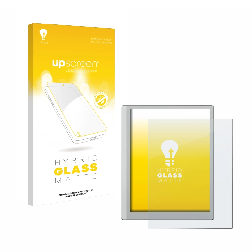 Face avant d’un emballage produit avec le logo de la marque upscreen. À côté, l’appareil Boox Go 10.3 est représenté avec la p