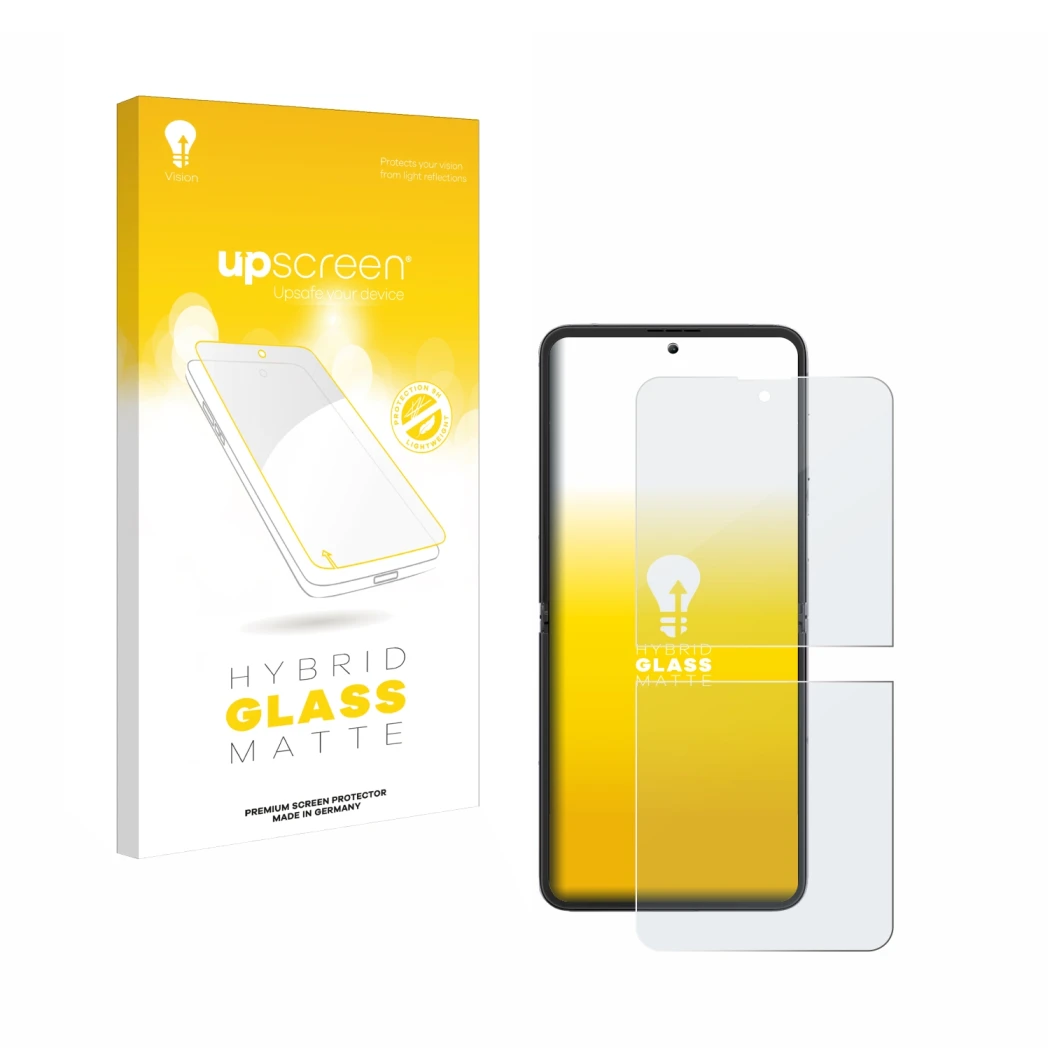 Face avant d’un emballage produit avec le logo de la marque upscreen. À côté, l’appareil Blackview Hero 10 (Affichage avant) e