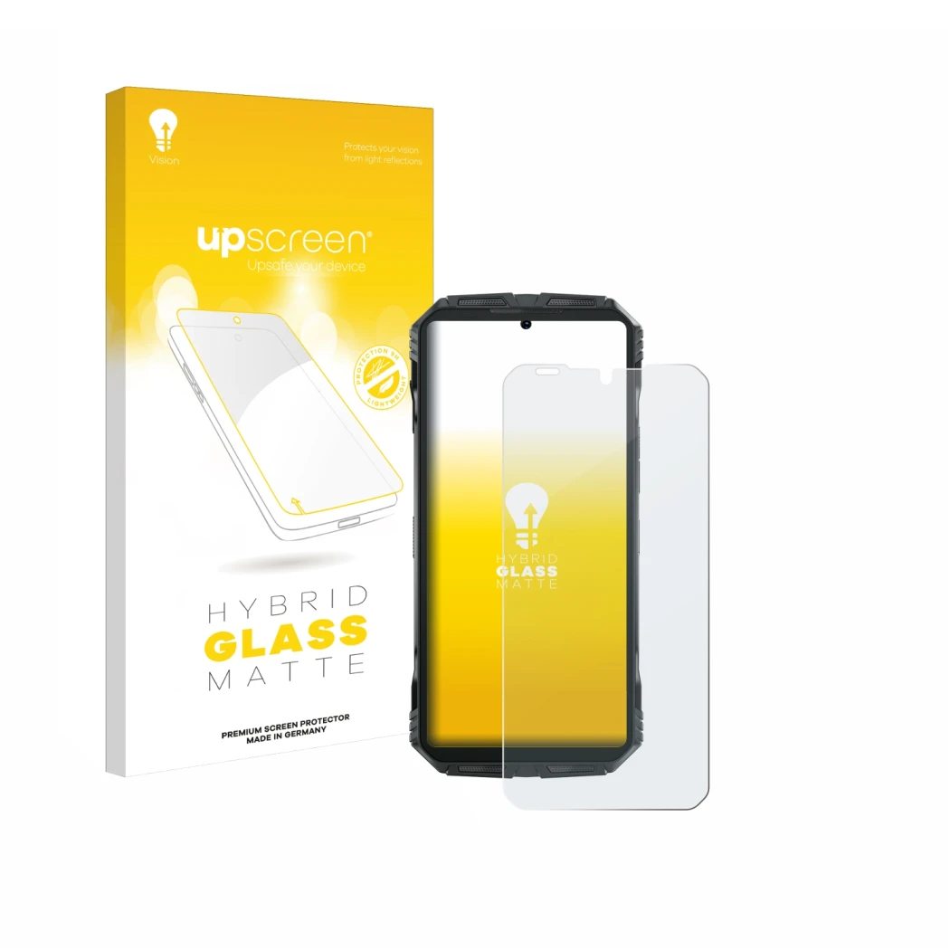 Face avant d’un emballage produit avec le logo de la marque upscreen. À côté, l’appareil Doogee S Punk est représenté avec la 