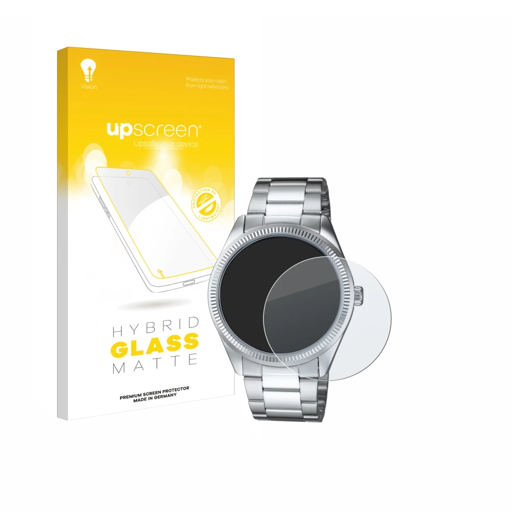 Face avant d’un emballage produit avec le logo de la marque upscreen. À côté, l’appareil Casio MTP-1302PD est représenté avec 