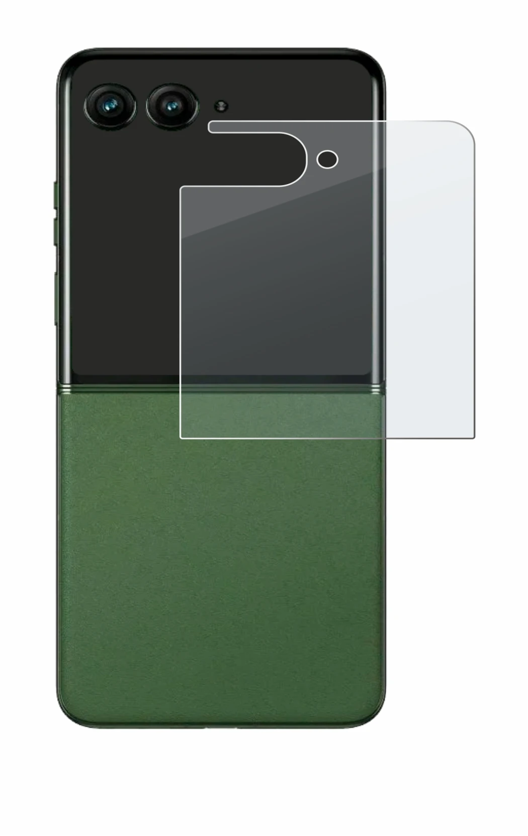 Image de l'appareil Motorola Razr 50 Ultra (Affichage arrière) avec une grande variété de protections d'écran.