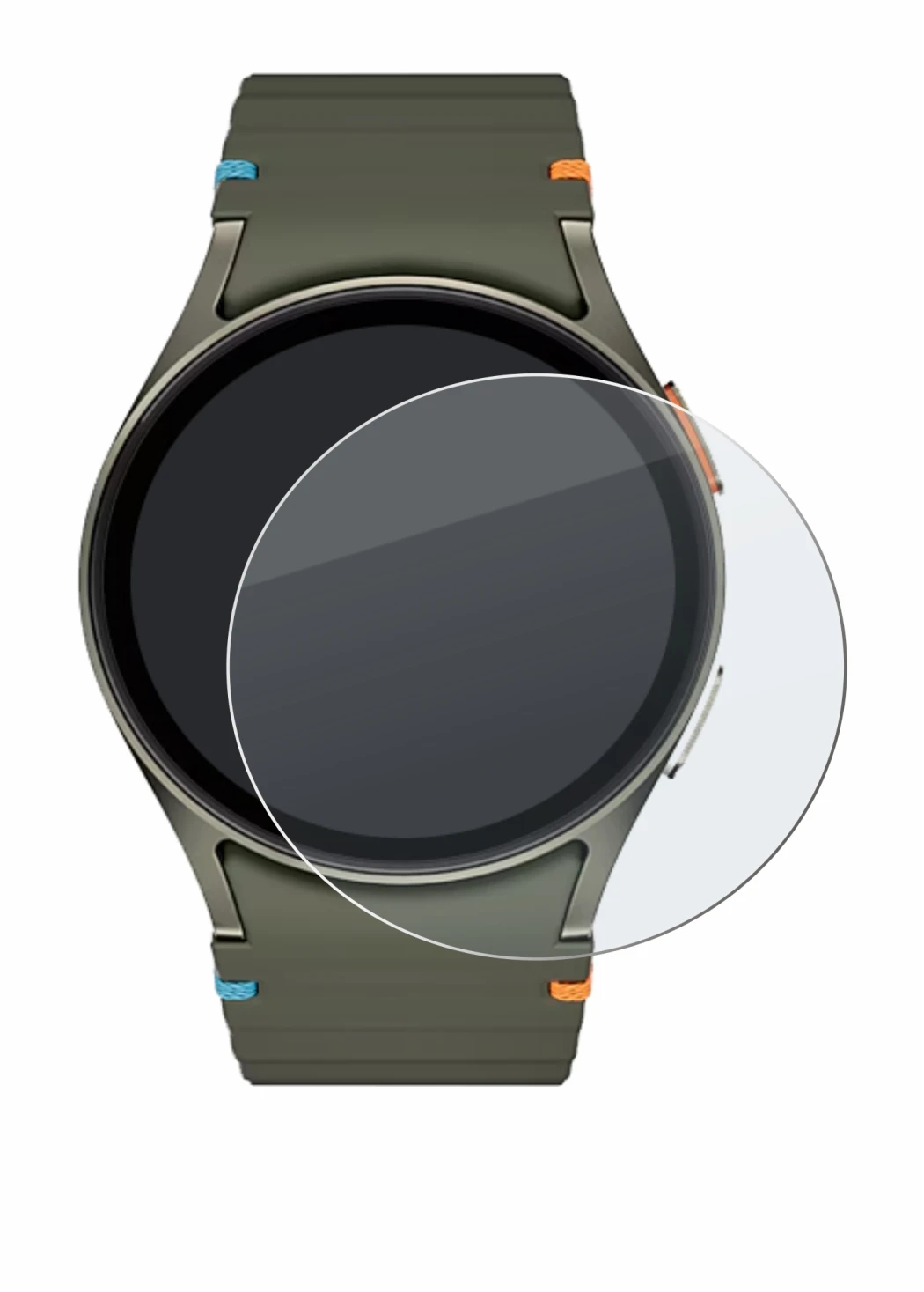 Image de l'appareil Samsung Galaxy Watch 7 (40 mm) avec une grande variété de protections d'écran.