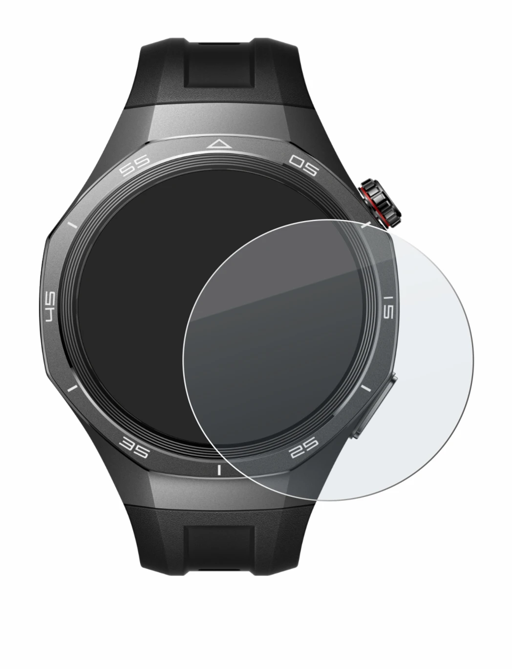 Image de l'appareil Huawei Watch GT 5 Pro (46 mm) avec une grande variété de protections d'écran.