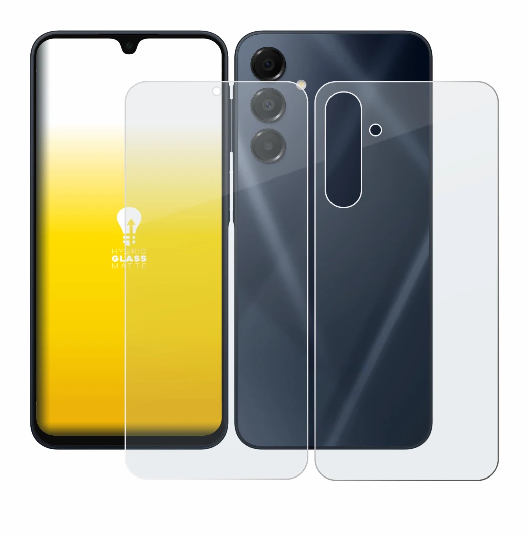 Image de l'appareil Samsung Galaxy A16 5G (Avant+Arrière) avec une grande variété de protections d'écran.