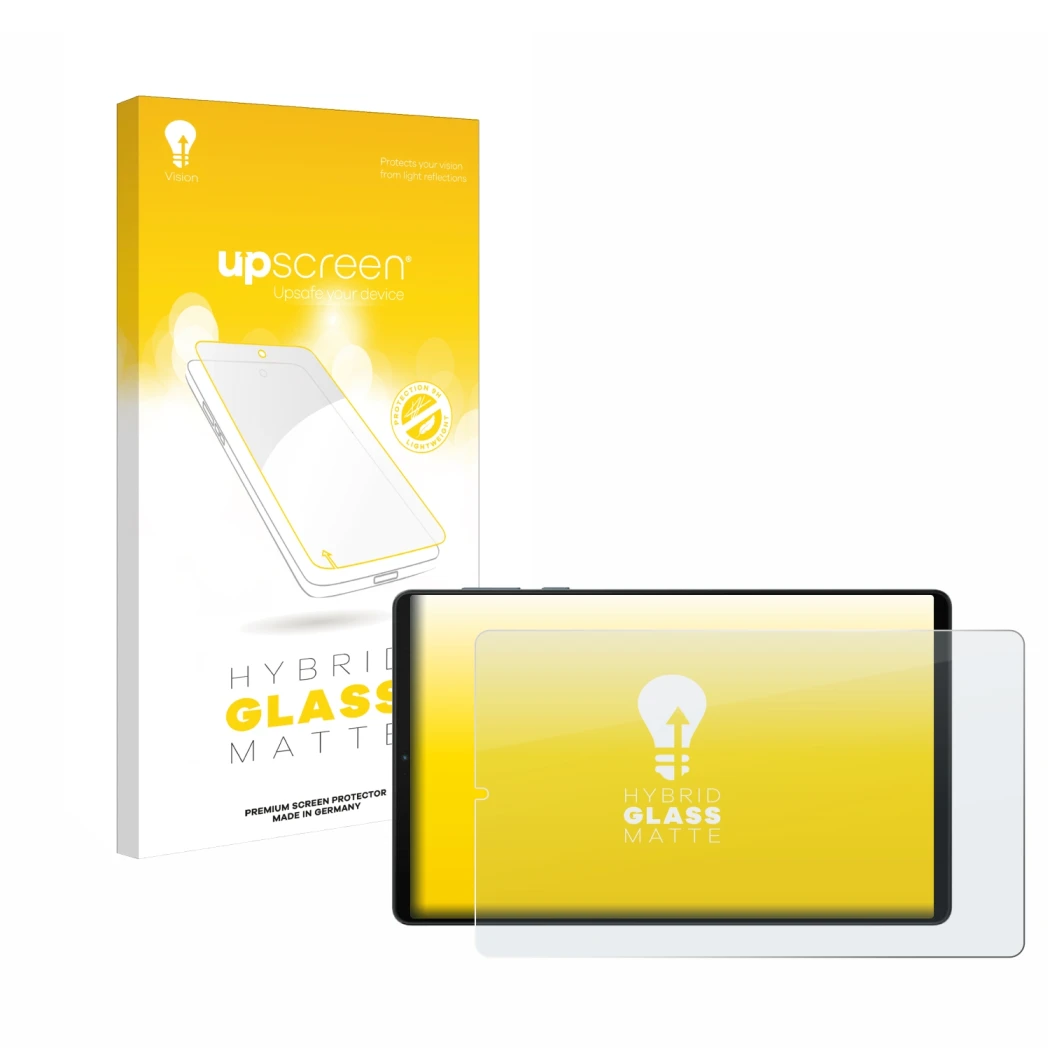 Face avant d’un emballage produit avec le logo de la marque upscreen. À côté, l’appareil Lenovo Legion Y700 (2024) est représe