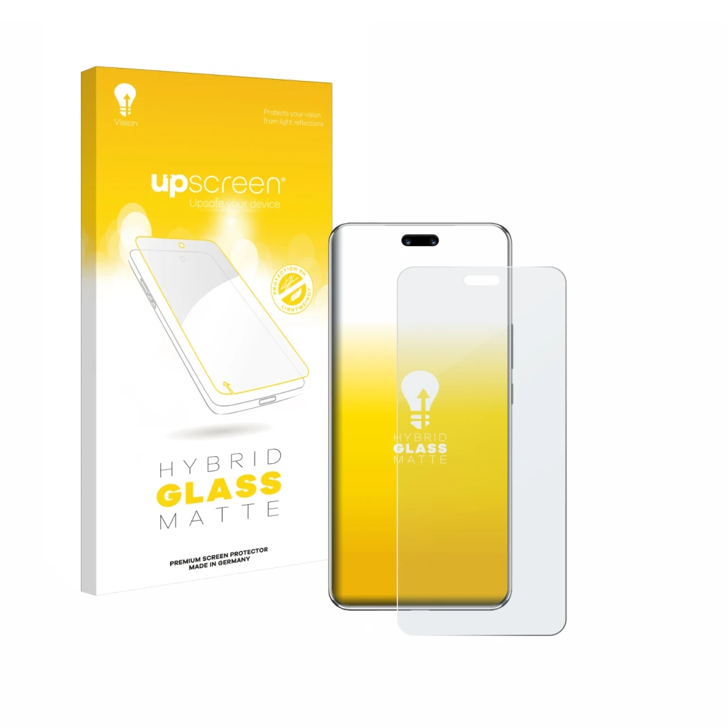 Face avant d’un emballage produit avec le logo de la marque upscreen. À côté, l’appareil Huawei Nova 13 Pro est représenté ave