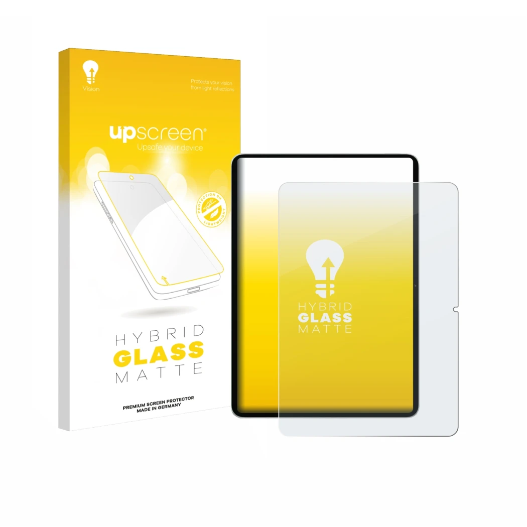 Face avant d’un emballage produit avec le logo de la marque upscreen. À côté, l’appareil Xiaomi Pad 7 est représenté avec la p