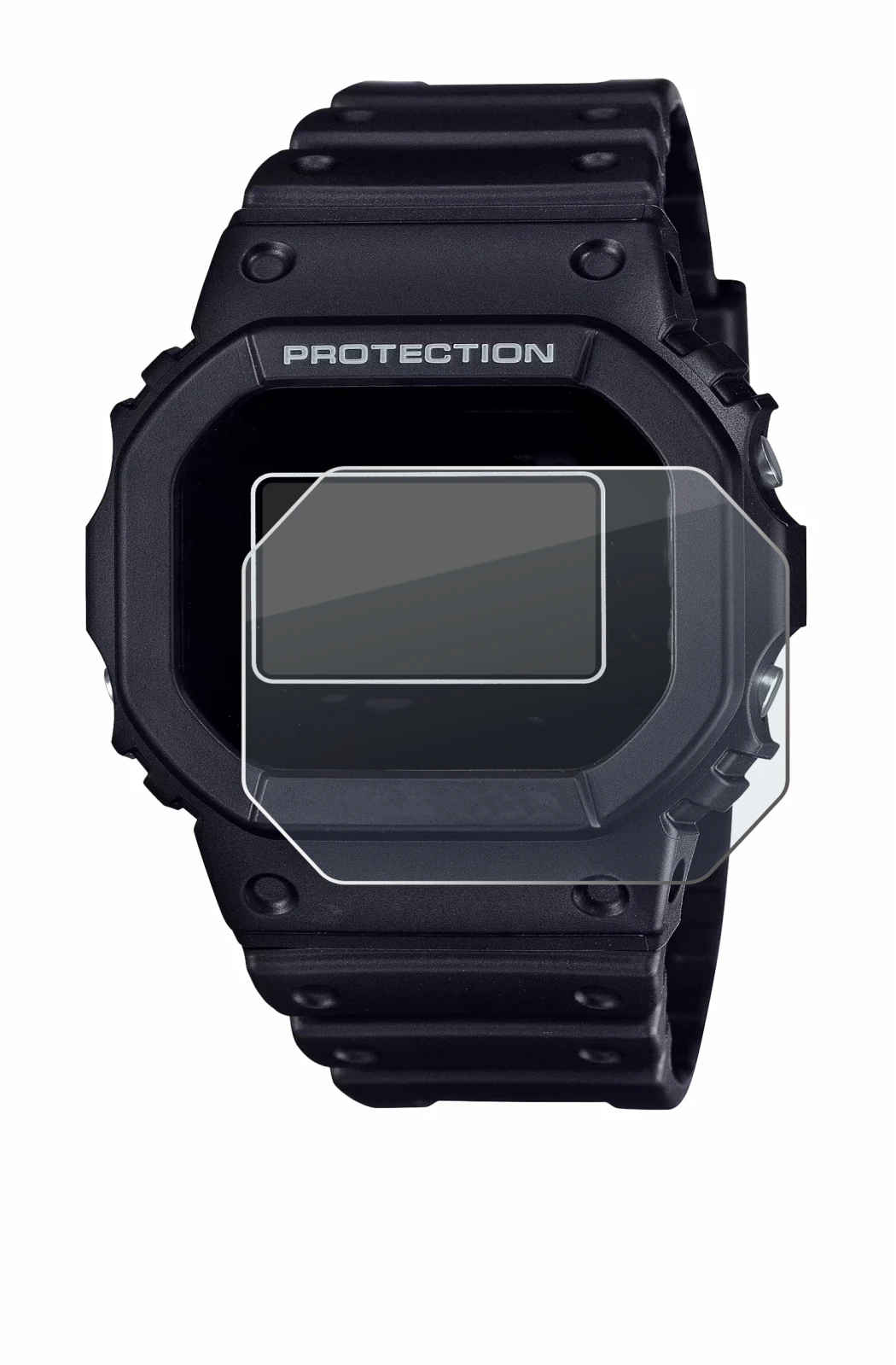 Image de l'appareil Casio G-Shock DW-5600RL-1 avec une grande variété de protections d'écran.