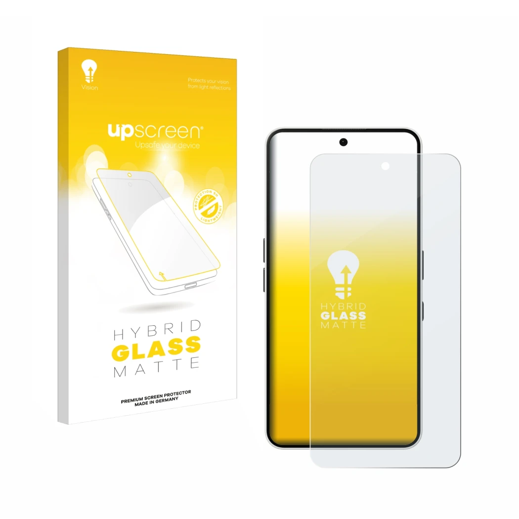 Face avant d’un emballage produit avec le logo de la marque upscreen. À côté, l’appareil Nothing Phone (3a) est représenté ave