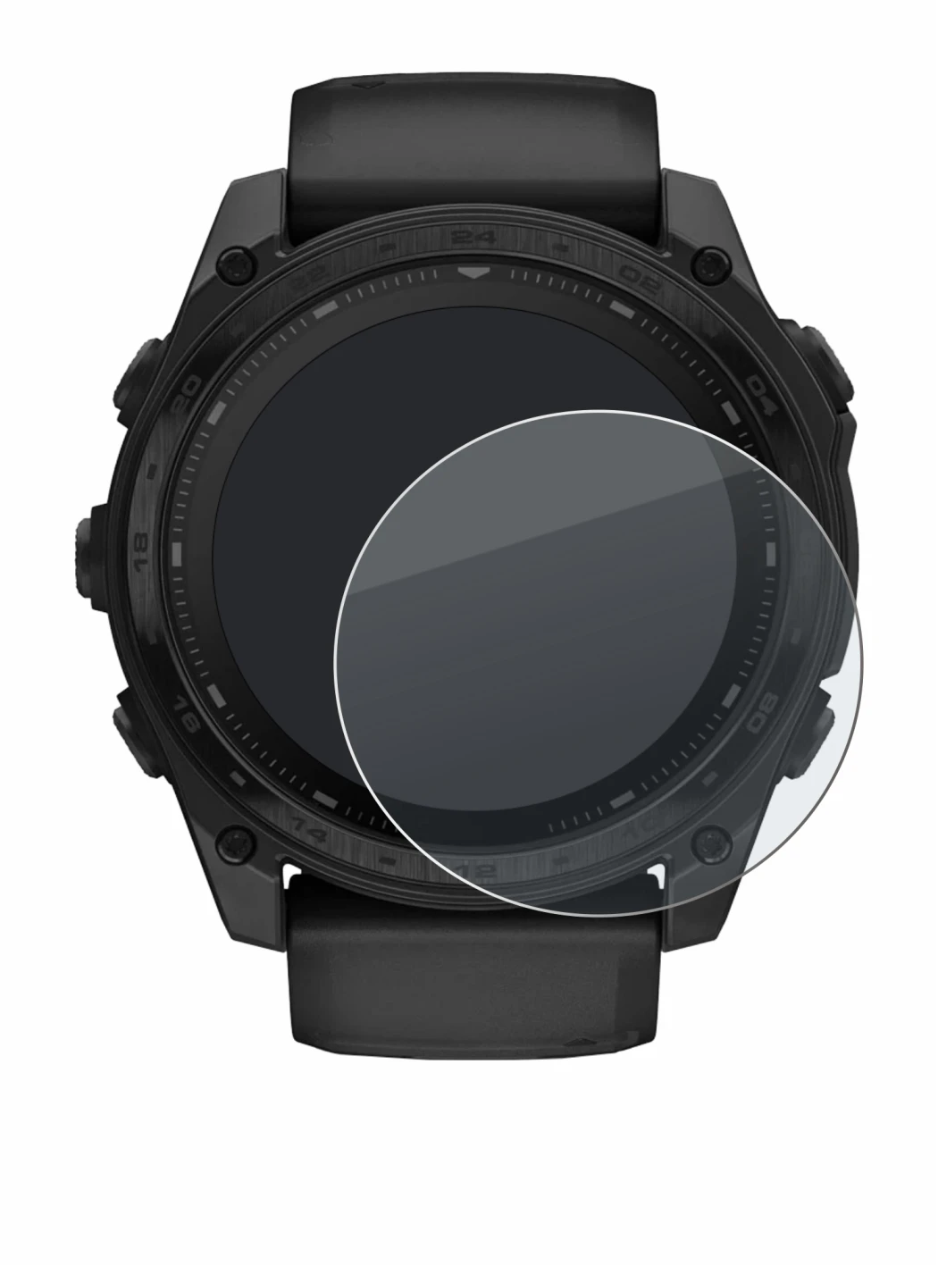 Image de l'appareil Garmin Tactix 8 Solar (51 mm) avec une grande variété de protections d'écran.